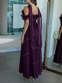Elegant Ruffle Trim Cold Shoulder Maxi Dress