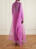 Elegant Sheer Organza Cape Sleeve Maxi Dress
