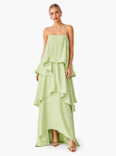 Elegant Three-layer Ruffle Sling Maxi Dress