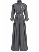Minimalist Rhinestone Belted Jacket & Wide-Leg Pants Set