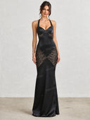 Elegant Sequin Panel Satin Backless Maxi Dress
