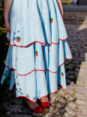 Exquisite Strawberry Embroidered Tiered Midi Dress