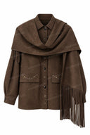 Western Fringe Belted Shirt Jacket