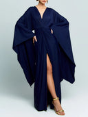 Elegant Batwing Sleeve Twist Front Slit Evening Maxi Dress