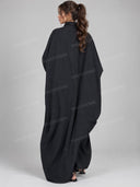 Black Lapel Collar Oversized Long Sleeve Abaya Kaftan Maxi Dress
