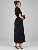 Structured Puff Sleeve Stand Collar Midi Dress
