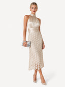Elegant Circular Embroidery Cutout Midi Dress