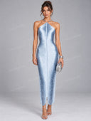 Sexy Halter Bodycon Fringe Maxi Dress