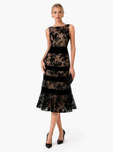Elegant Flocked Floral Sheer Midi Dress