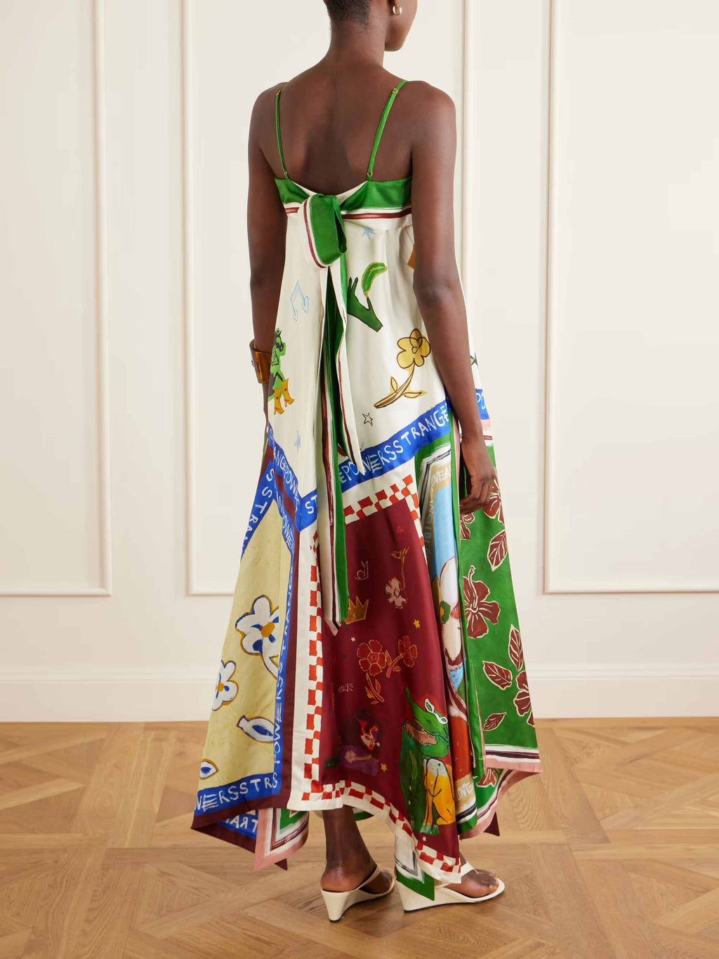 Unique Colorful Abstract Cartoon Print Satin Maxi Dress