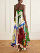 Unique Colorful Abstract Cartoon Print Satin Maxi Dress
