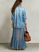 Classic Denim Ruffle Romantic Maxi Dress