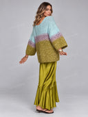 Elegant Color-Block Knit Sweater & Lace Satin Maxi Dress Set
