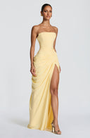 Strapless Pleated Slit Maxi Dress