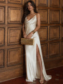 Elegant Green Draped Neckline Maxi Dress