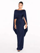Boat Neck Pleated Slim Fit Maxi Dress