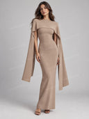 Casual Cape Overlay Crop Top and Maxi Skirt Two Piece Set