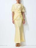 Elegant Draped Satin Lace-Trim Top Two-Piece Set