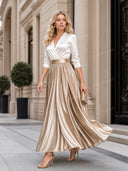 Elegant Satin Bodysuit & Pleated Flowy Party Two-Piece Set