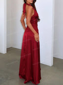 Elegant V-Neck Ruffle High-Low Maxi Dress