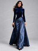 Elegant Velvet Panel Draped Maxi Dress