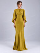 Elegant Cape Sleeve Satin Maxi Dress