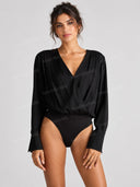 Elegant Deep V Bodysuit Wide Leg Pants Two Piece Set