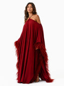 Elegant Halter Cold Shoulder Feather Sleeve Kaftan Maxi Gown