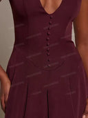 Elegant V-Neck Button-Front Pleated Maxi Dress