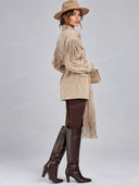 Western Fringe Belted Shirt Jacket