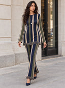 Minimalist Vertical-Stripe Knit Two-Piece Set