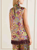 Exquisite Retro Floral Print Tassel Top & Wide-Leg Pants Two-Piece Set