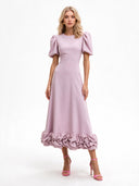 Elegant Puff Sleeve Ruffle Hem Maxi Dress