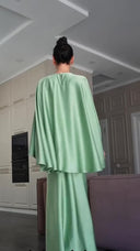 Satin Cape Sleeve Peplum Mermaid Maxi Dress Set