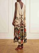 Elegant Abstract Print Ruched Maxi Dress