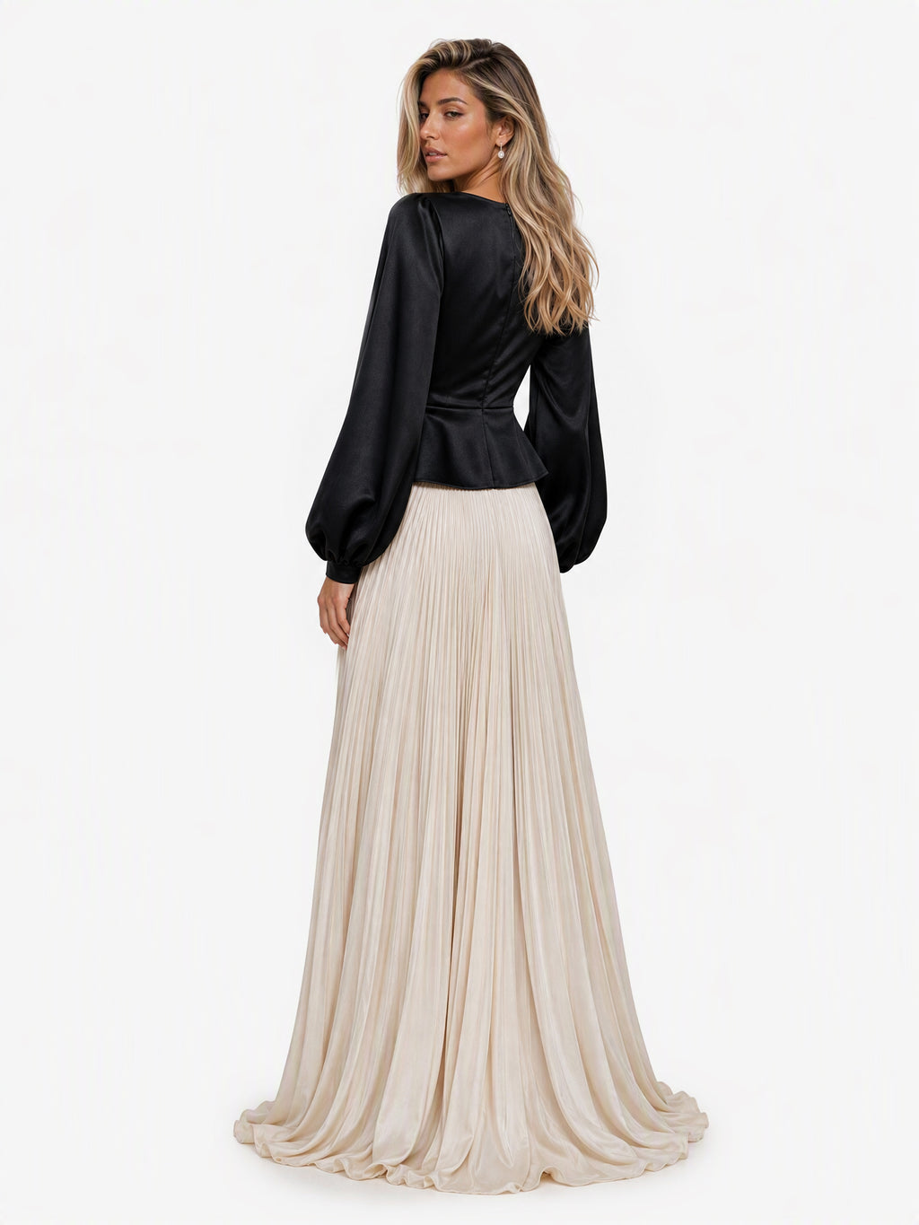 Chic Minimalist Velvet Paneled Pleated-Hem Maxi Dress