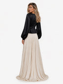 Chic Minimalist Velvet Paneled Pleated-Hem Maxi Dress