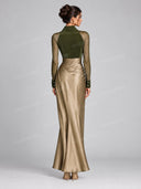 Elegant Velvet Panel Bodysuit & Ruched Wrap Skirt Two Piece Set