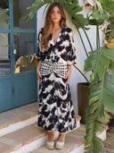 Casual Abstract Tie-Dye Print Kimono Sleeve Maxi Dress