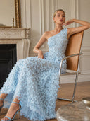 Elegant One Shoulder 3D Butterfly Veil Midi Dress
