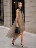 Elegant Sleeveless Asymmetric Sheer Chiffon Midi Dress