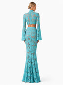 Elegant Turquoise Shell Lace Two-Piece Set