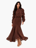 Elegant Ruffle Top & Ruched Mermaid Maxi Skirt Two-Piece Set