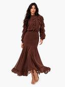Elegant Ruffle Top & Ruched Mermaid Maxi Skirt Two-Piece Set