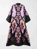 Unique Art Floral Print Bell Sleeve Maxi Dress