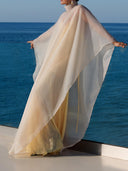 Elegant High Neck Organza Cape Maxi Gown