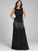 Elegant Sleeveless Pleated Tiered Maxi Dress