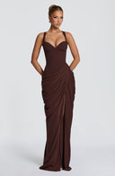 Ruched Spaghetti Strap Slit Maxi Dress