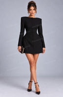 Elegant Button Front Structured Long Sleeve Mini Dress