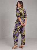 Abstract Print Tie-Front Blazer & Straight Leg Pants Set
